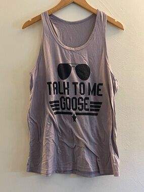 Talk To Me Goose Gray Graphic Tank Top